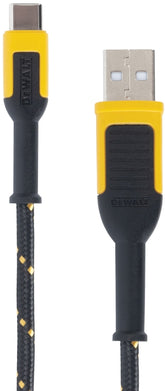 DEWALT 131 1348 DW2 Charger Cable, USB-A, USB-C, Kevlar Fiber Sheath, Black/Yellow Sheath, 6 ft L
